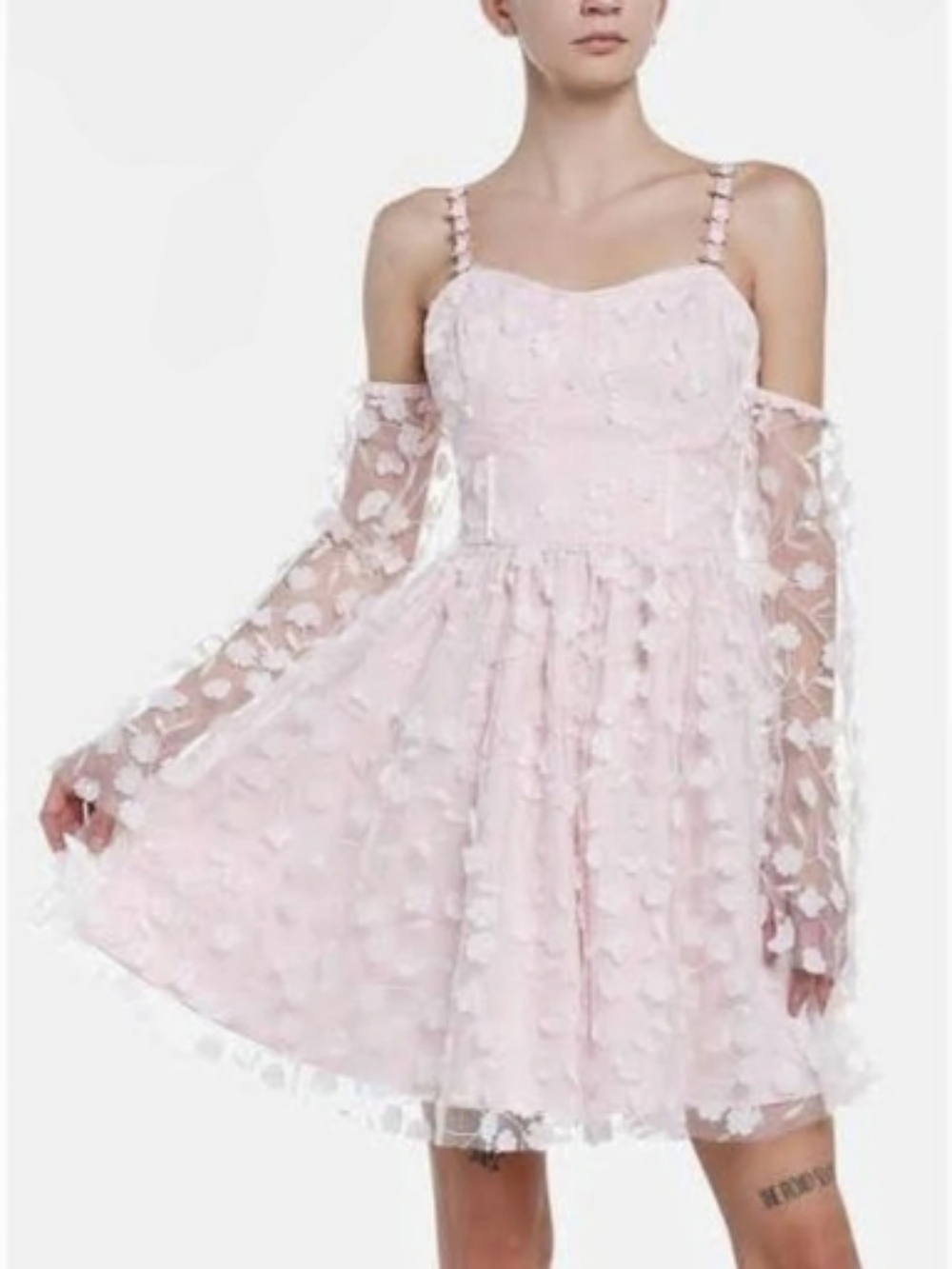Thorn & Fable Pink Rosette Cold Shoulder Dress Mini Dress, Pink